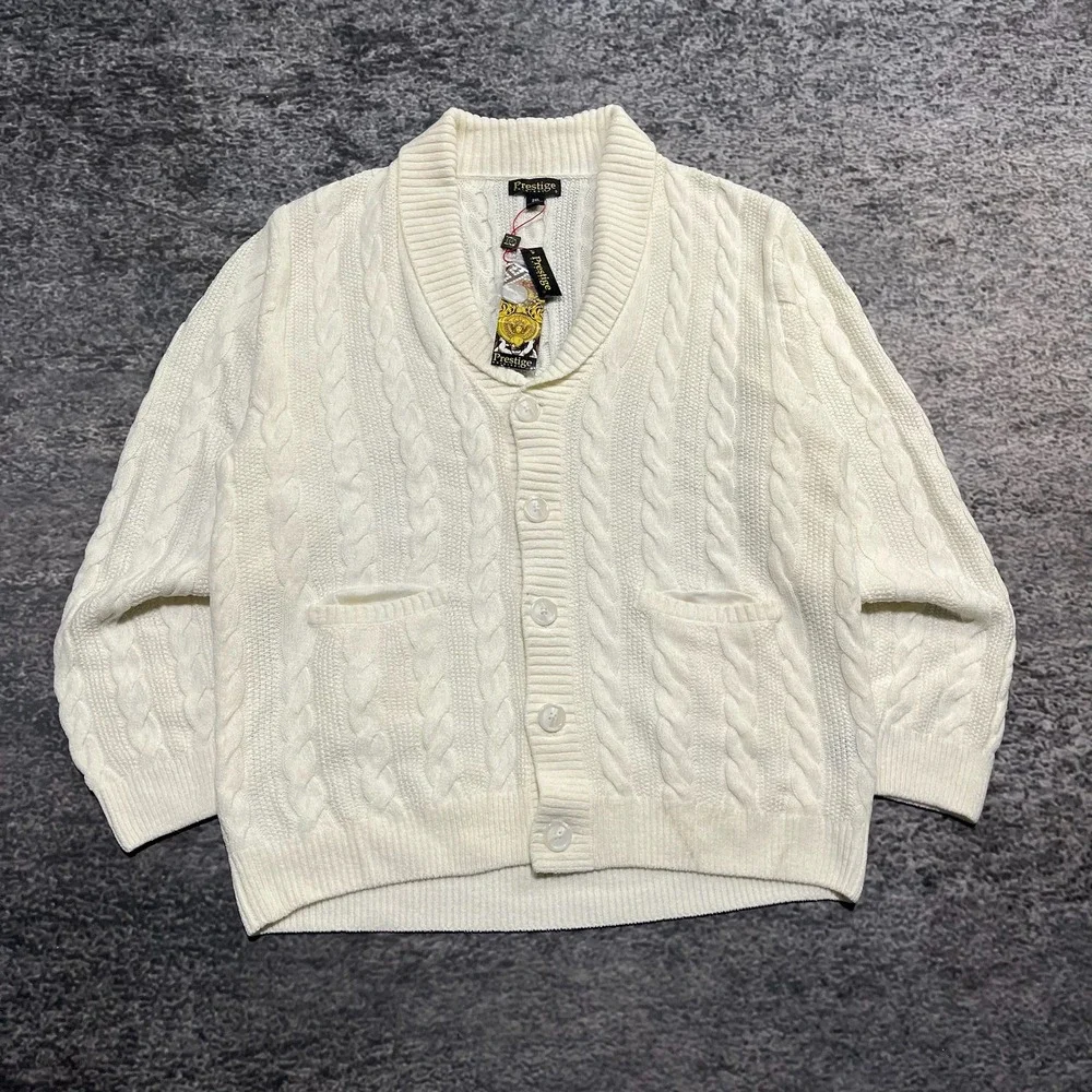 NWT Vintage Prestige Cardigan Sweater Mens XXL White Grandpa 80s‎ 90s